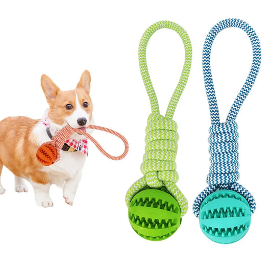 Pet Tooth Cleaning Chewing IQ Treat Ball Food Dispensing Bite Chew Knot Training Tugging Playing Rubber Rope Dog Ball Toys