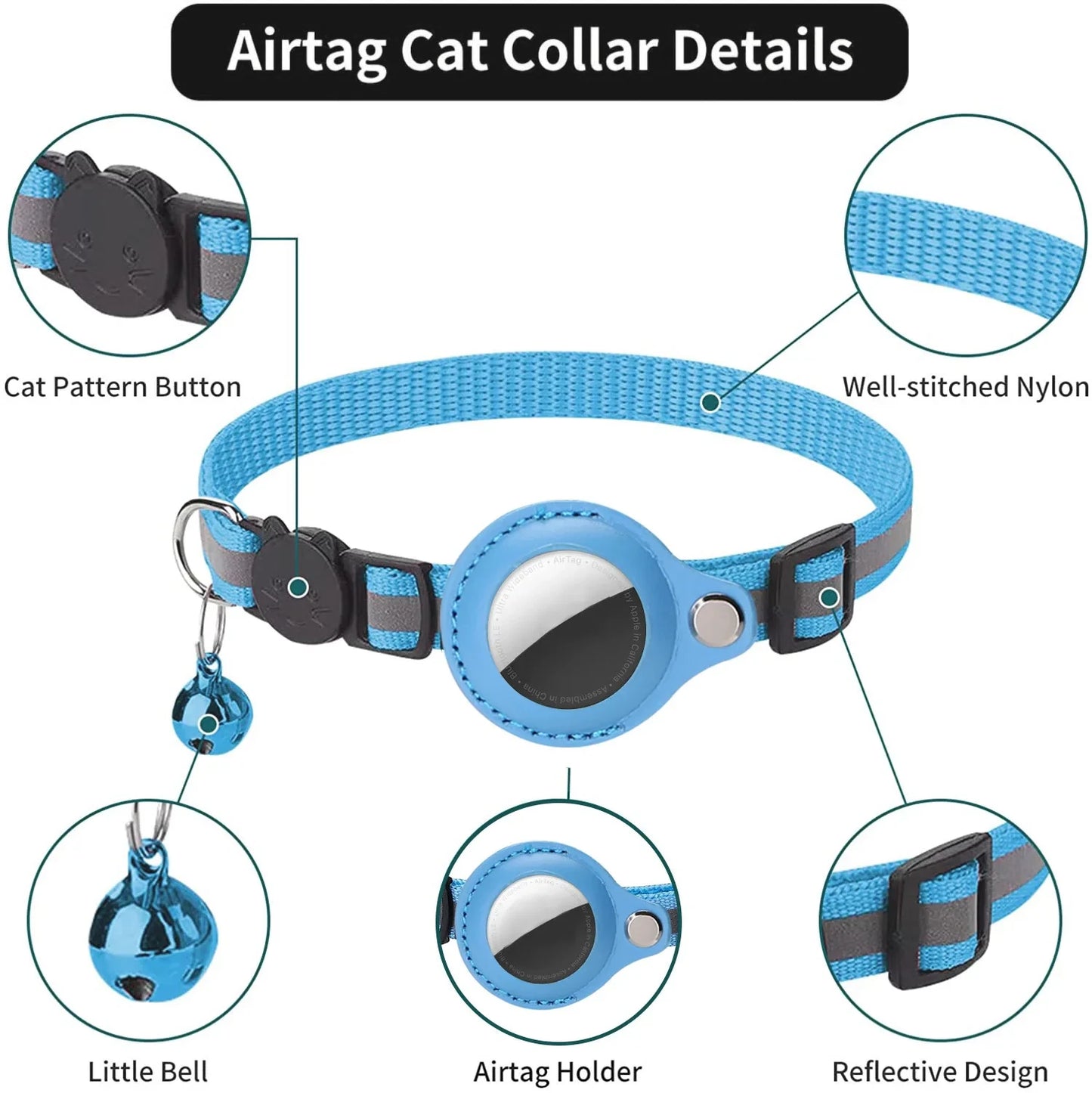 SafeTag Adjustable Cat Collar with AirTag Holder & Reflective Strips