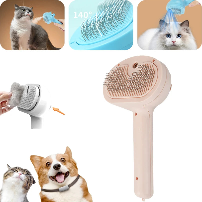 Cat Dog Pet Spray Massage Brush 3 in 1 One Button Steam Spray Folding Rotatable Floating Hair Bath Hair Removal Brush Comb