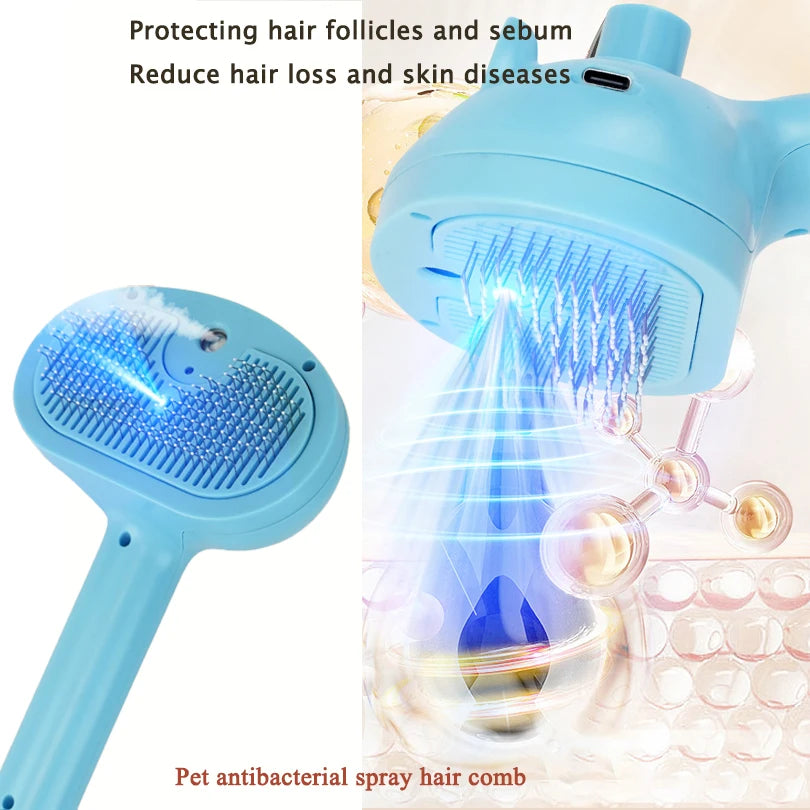 Cat Dog Pet Spray Massage Brush 3 in 1 One Button Steam Spray Folding Rotatable Floating Hair Bath Hair Removal Brush Comb