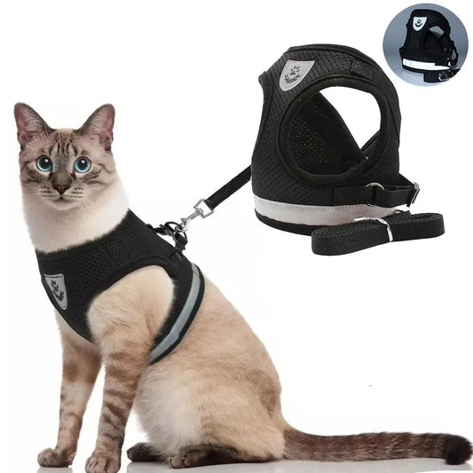 Reflective Cat & Dog Harness with Leash Set – Adjustable Escape Proof