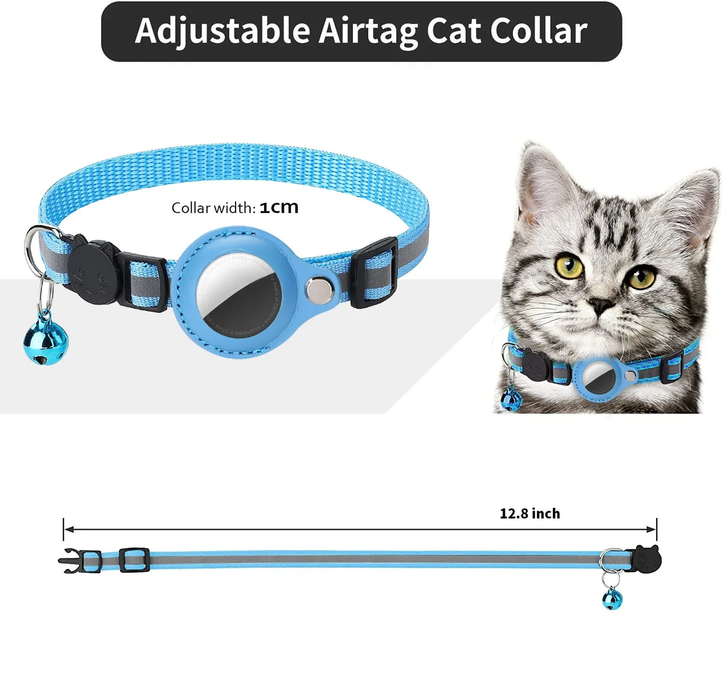 SafeTag Adjustable Cat Collar with AirTag Holder & Reflective Strips