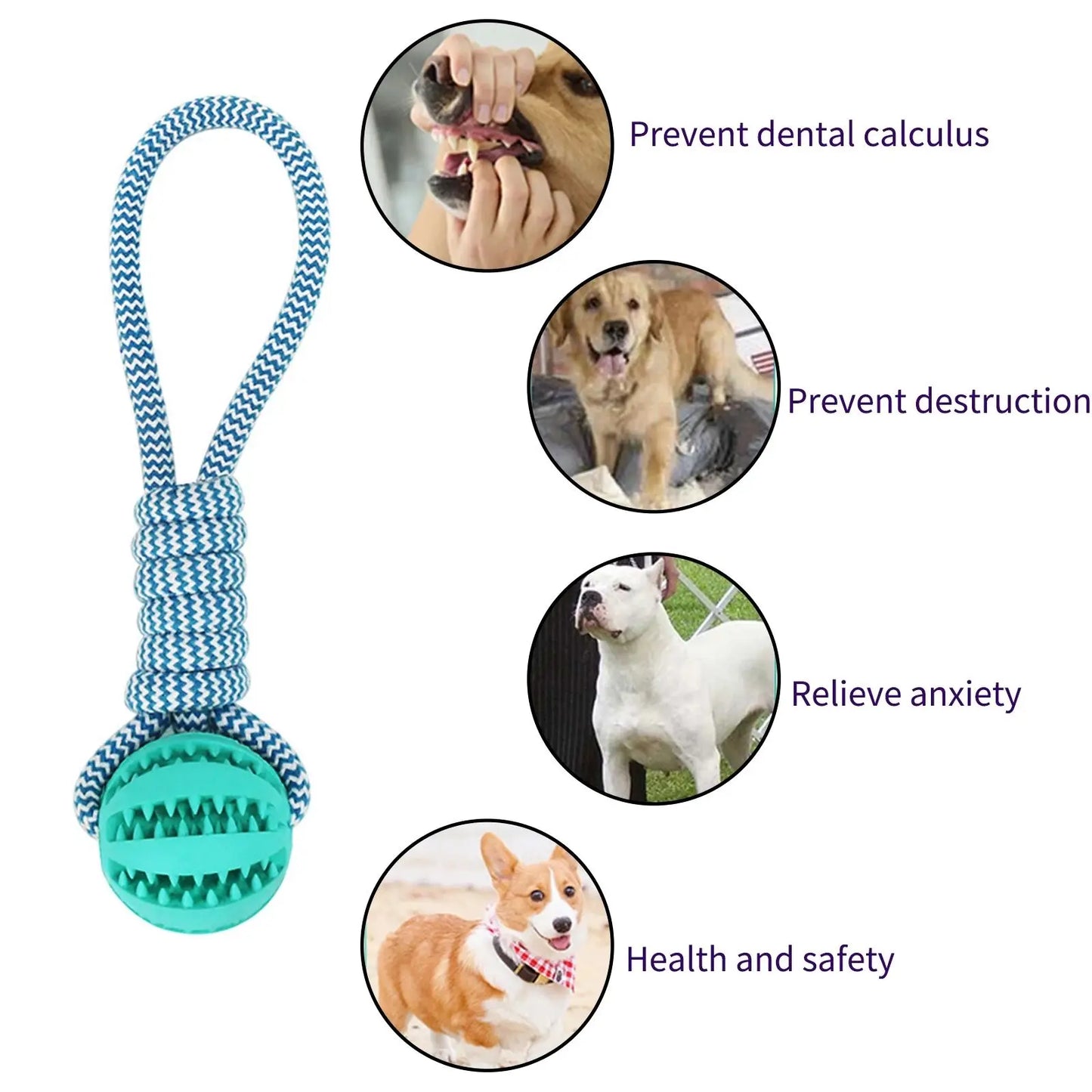 Pet Tooth Cleaning Chewing IQ Treat Ball Food Dispensing Bite Chew Knot Training Tugging Playing Rubber Rope Dog Ball Toys